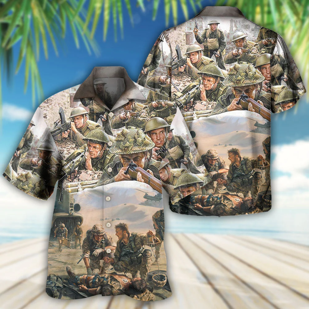 Veteran War Painting Fighting Together Hawaiian Shirt - Beachwear For Men - Hawaiian Shirts