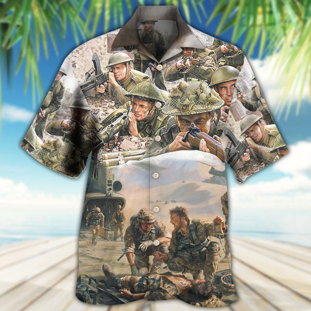 Veteran War Painting Fighting Together Hawaiian Shirt - Beachwear For Men - Hawaiian Shirts