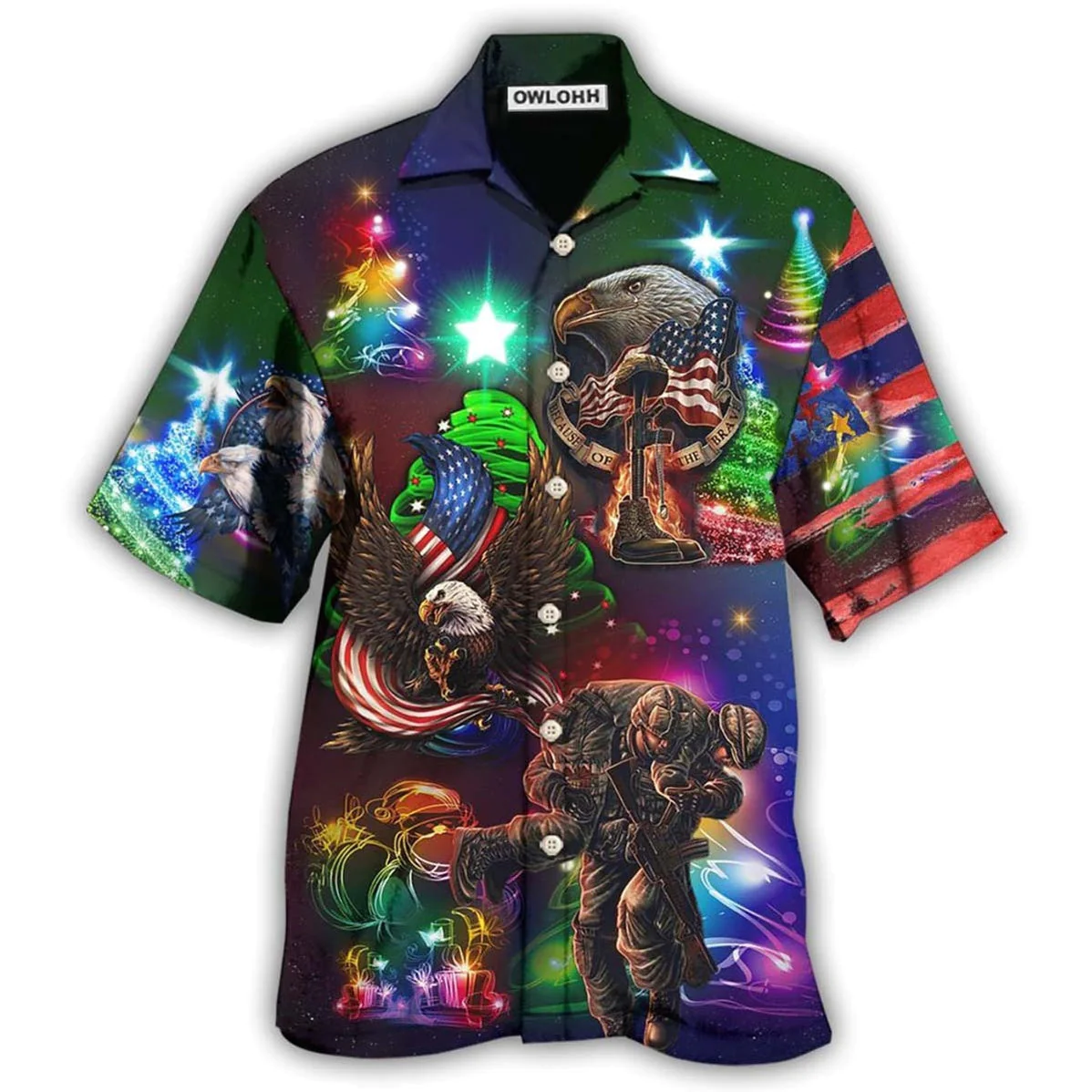 Veteran Christmas Merry Christmas Scaried Style Hawaiian Shirt - Beachwear For Men - Hawaiian Shirts