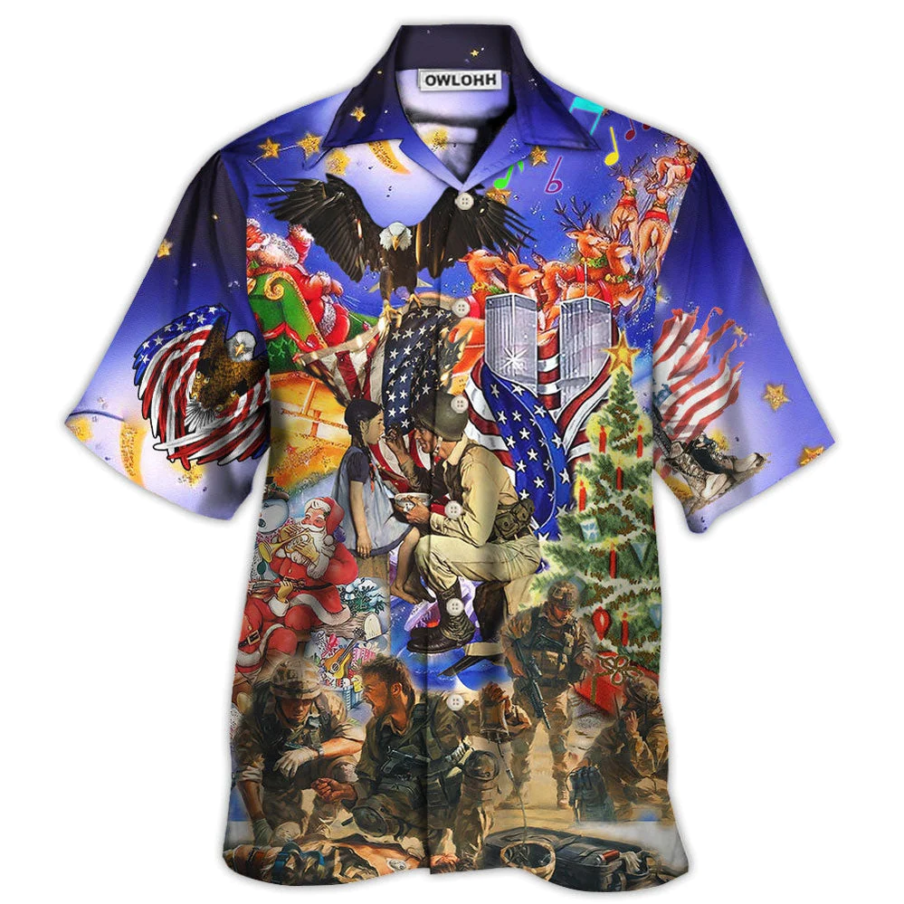 Veteran Christmas Merry Christmas Twinkle Style Hawaiian Shirt - Beachwear For Men - Hawaiian Shirts