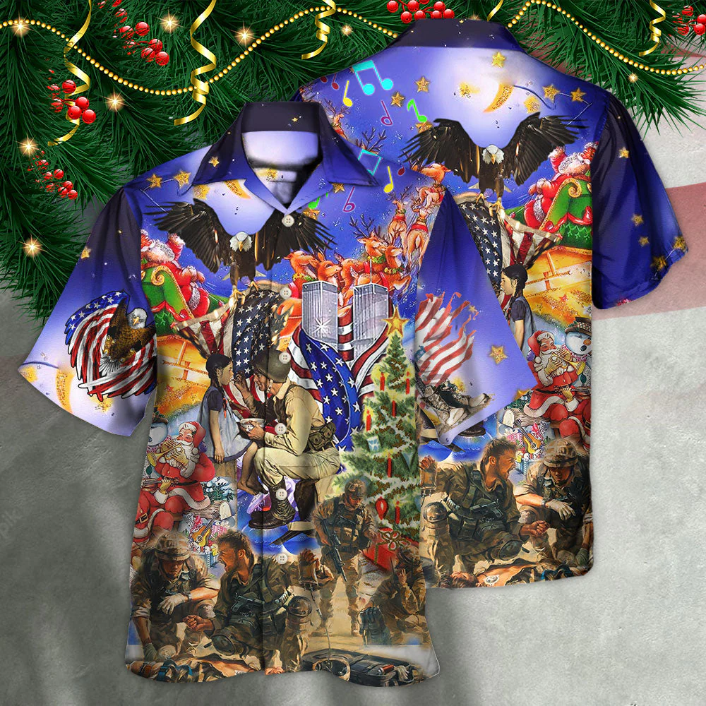 Veteran Christmas Merry Christmas Twinkle Style Hawaiian Shirt - Beachwear For Men - Hawaiian Shirts