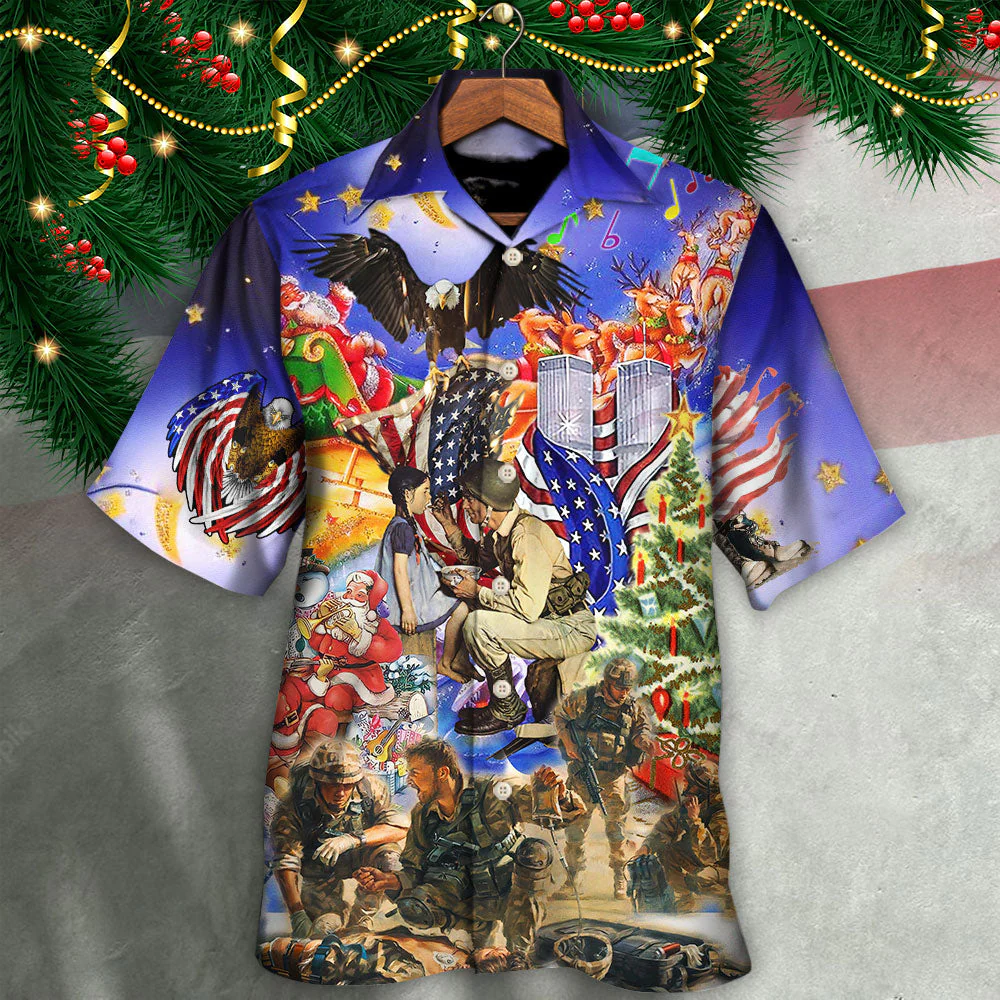 Veteran Christmas Merry Christmas Twinkle Style Hawaiian Shirt - Beachwear For Men - Hawaiian Shirts
