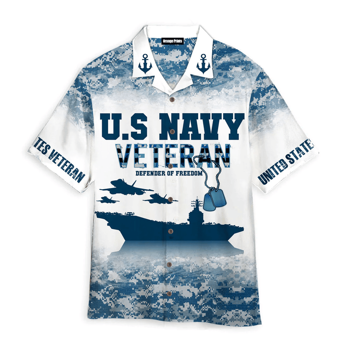 Navy Veteran Camo Defender Of Freedom Aloha Hawaiian Shirts - Beachwear For Men - Hawaiian Shirts