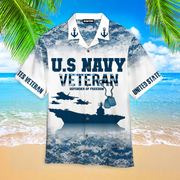 Navy Veteran Camo Defender Of Freedom Aloha Hawaiian Shirts - Beachwear For Men - Hawaiian Shirts