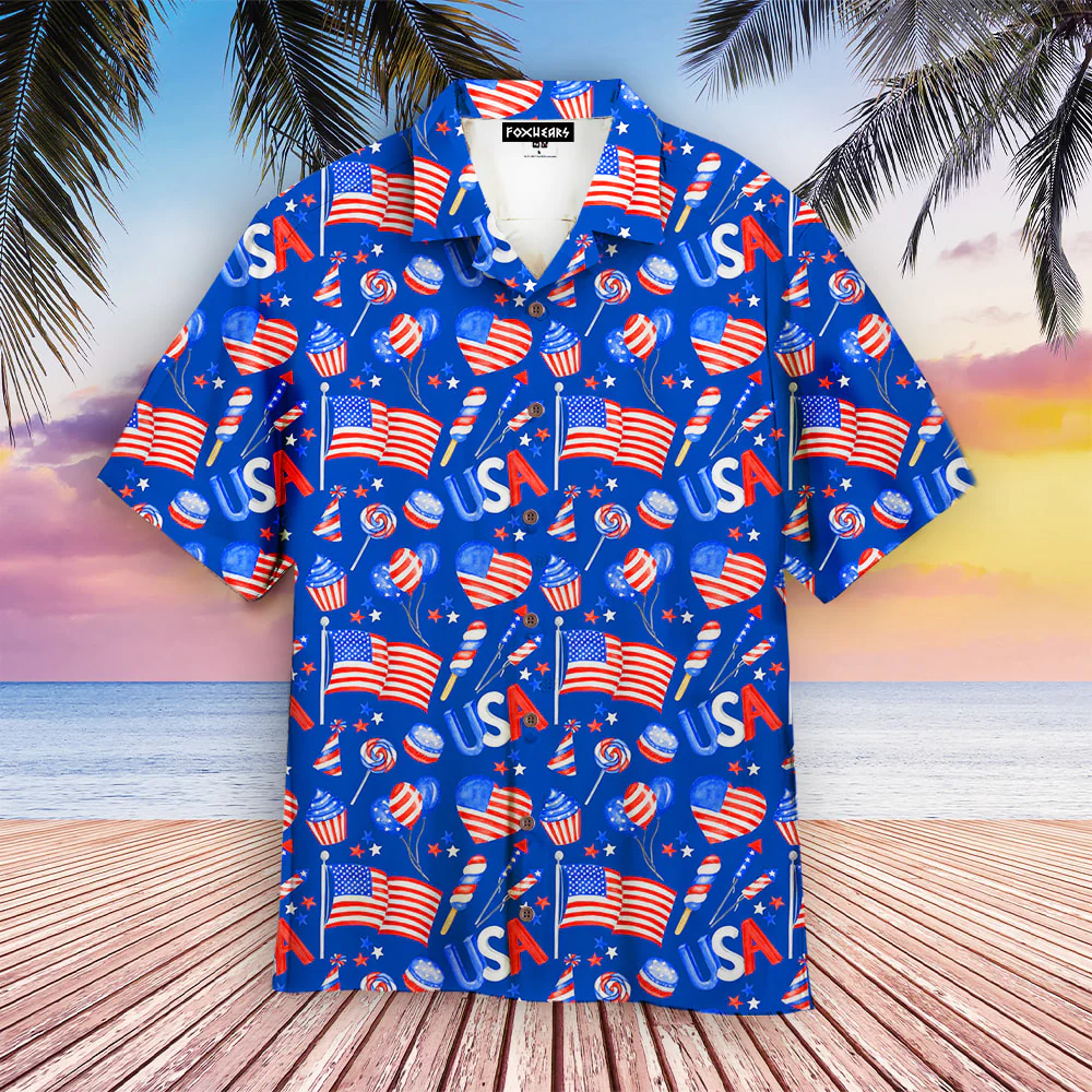 Fourth Of July Patriotic American Flags Hawaiian Shirt - Gift For A Vetaran - Short Sleeve Hawaiian Shirt