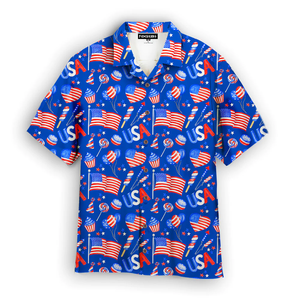 Fourth Of July Patriotic American Flags Hawaiian Shirt - Gift For A Vetaran - Short Sleeve Hawaiian Shirt