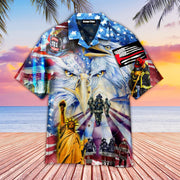 Memorial Day American Patriot Eagle Firefighter Hawaiian Shirt - Gift For A Vetaran - Short Sleeve Hawaiian Shirt