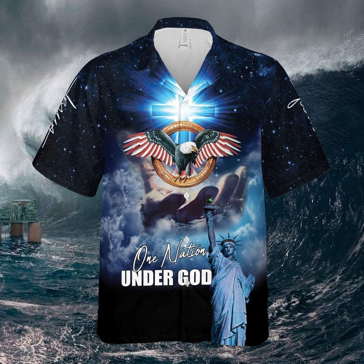 Amazing Patriotic Eagle One Nation Under God Hawaiian Shirt - Gift For A Vetaran - Short Sleeve Hawaiian Shirt