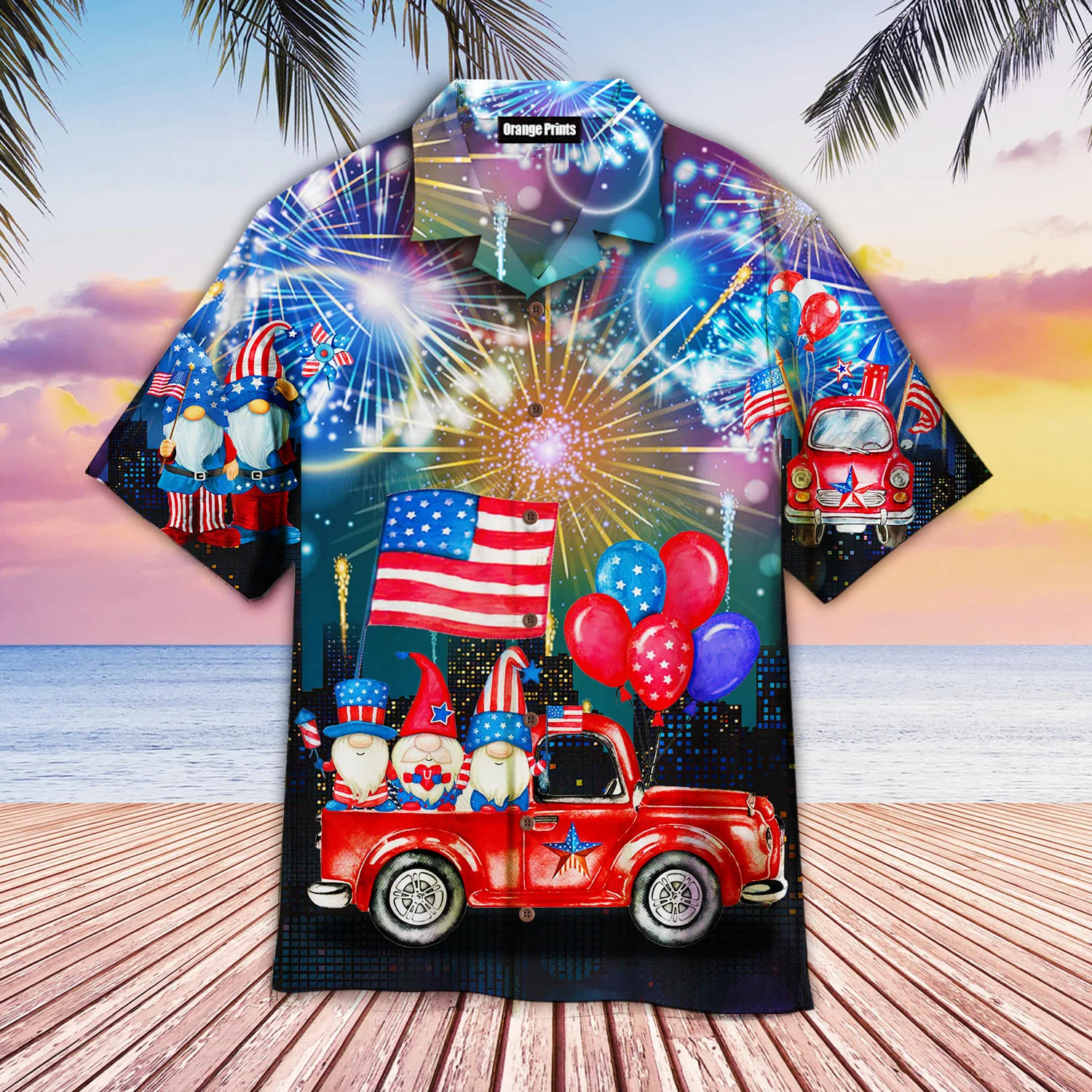 4Th Of July Independence Day Cheerful Gnomes Hawaiian Shirt - Gift For A Vetaran - Short Sleeve Hawaiian Shirt