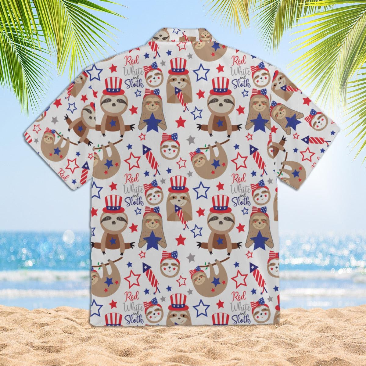Patriotic Sloth Bears For 4Th Of July Pattern Hawaiian Shirt - Gift For A Vetaran - Short Sleeve Hawaiian Shirt