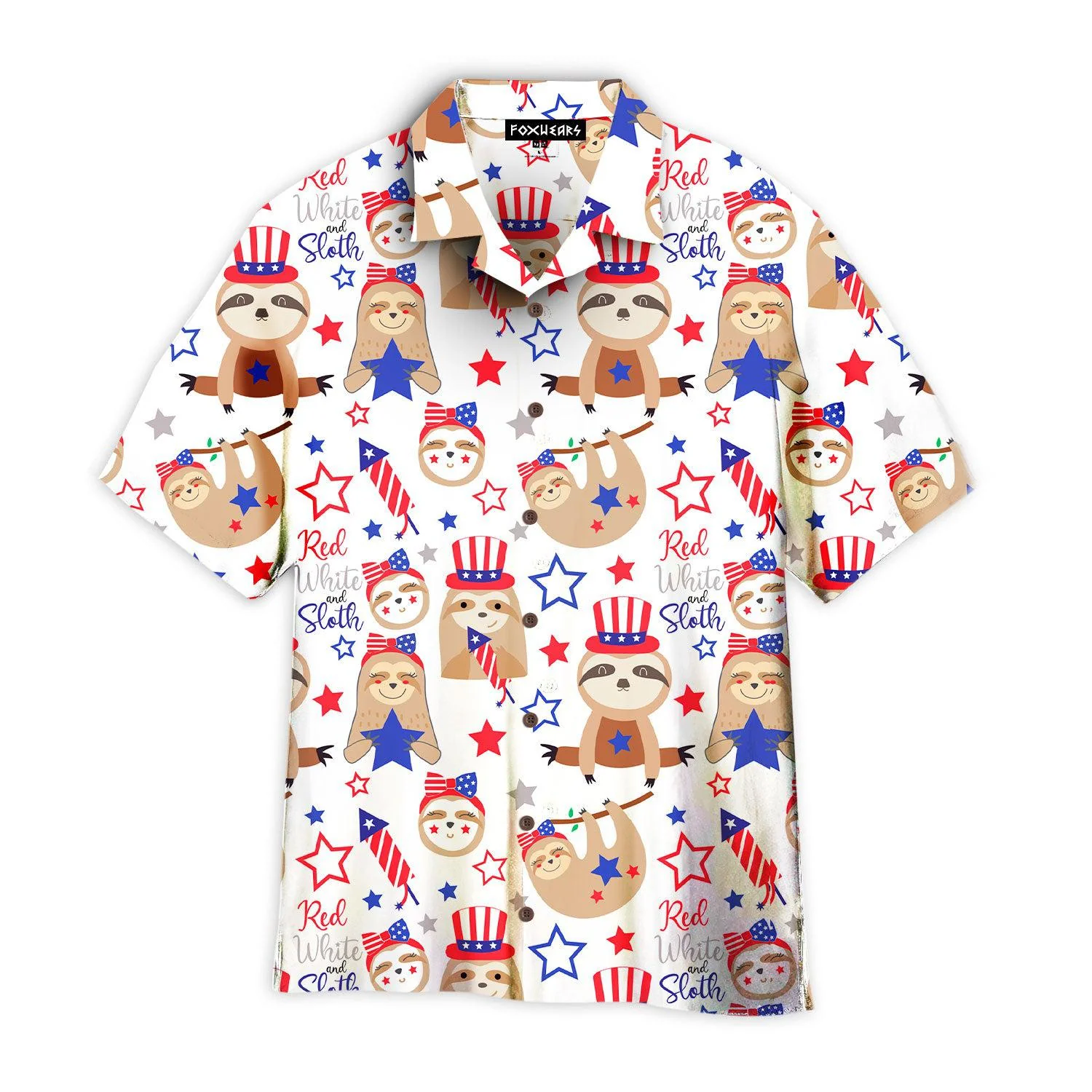 Patriotic Sloth Bears For 4Th Of July Pattern Hawaiian Shirt - Gift For A Vetaran - Short Sleeve Hawaiian Shirt