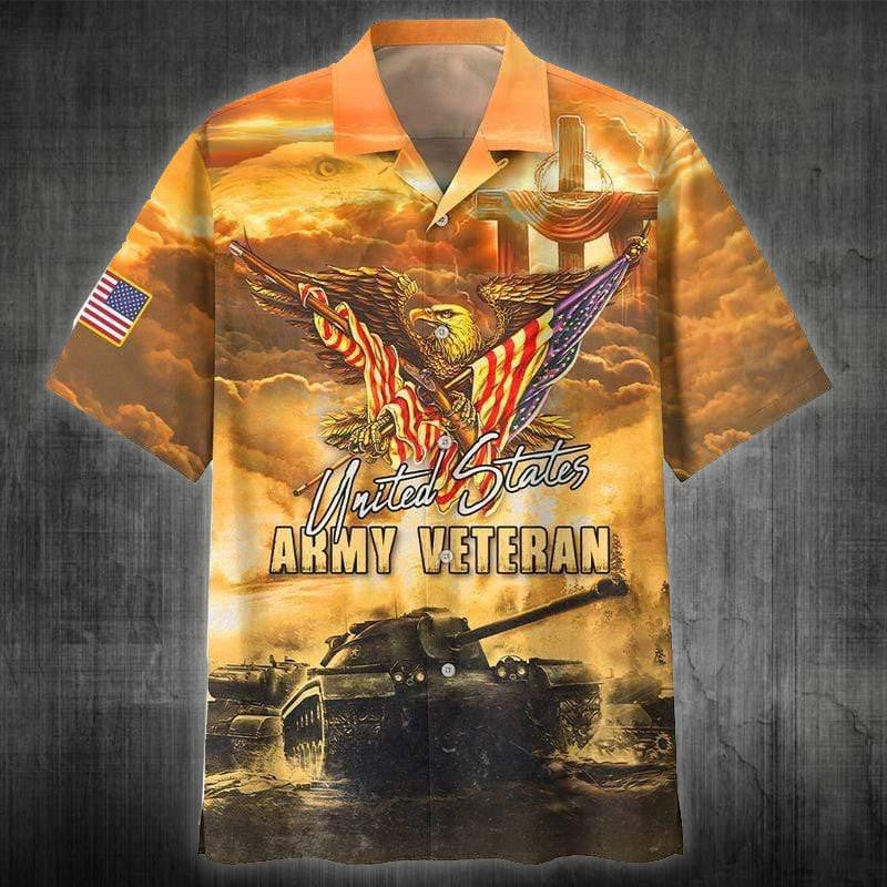 Amazing Patriot Eagle Us Army Veteran Aloha Hawaiian Shirts - Beachwear For Men - Hawaiian Shirts