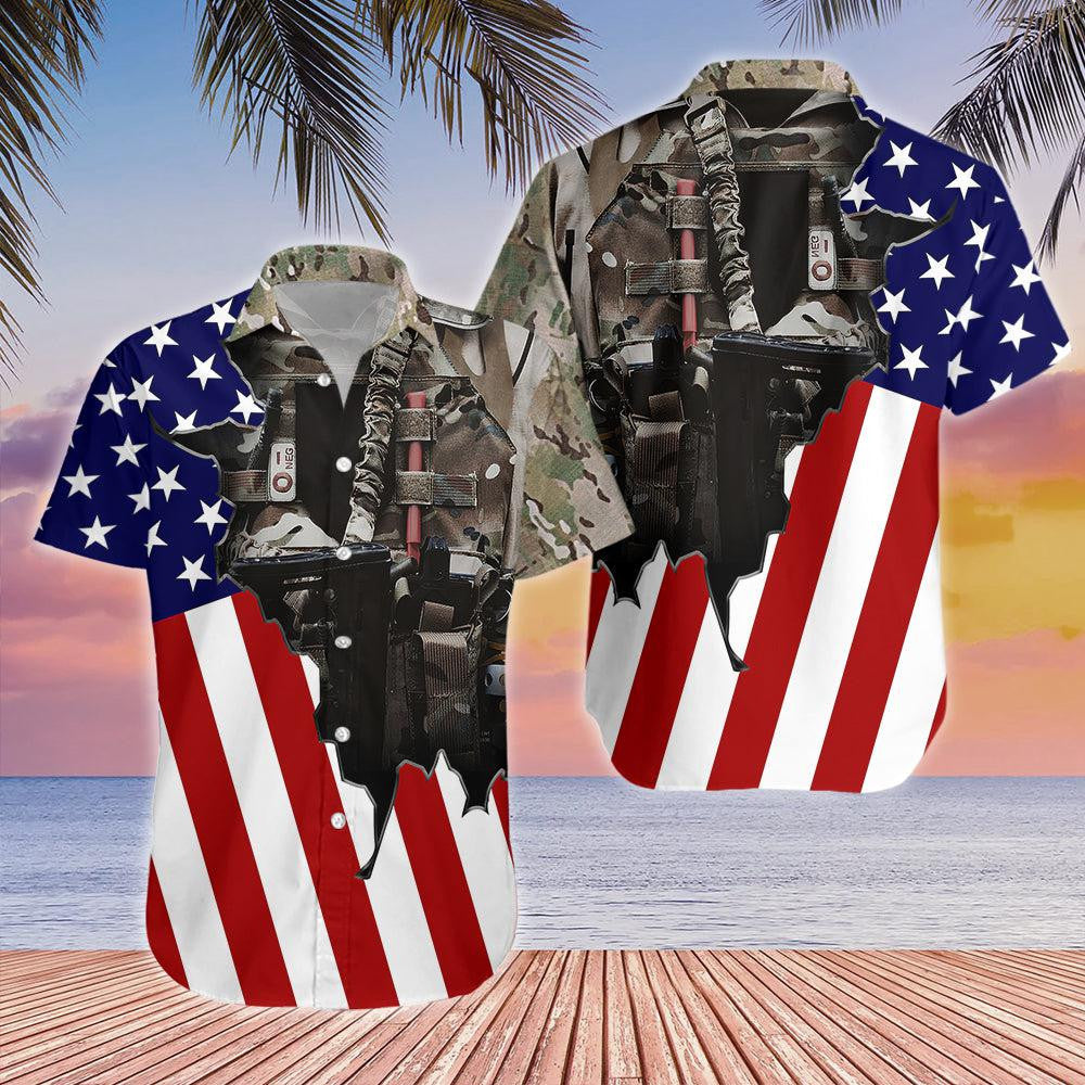 Us Army Uniform American Flag Patriotic Hawaiian Shirt - Gift For A Vetaran - Short Sleeve Hawaiian Shirt