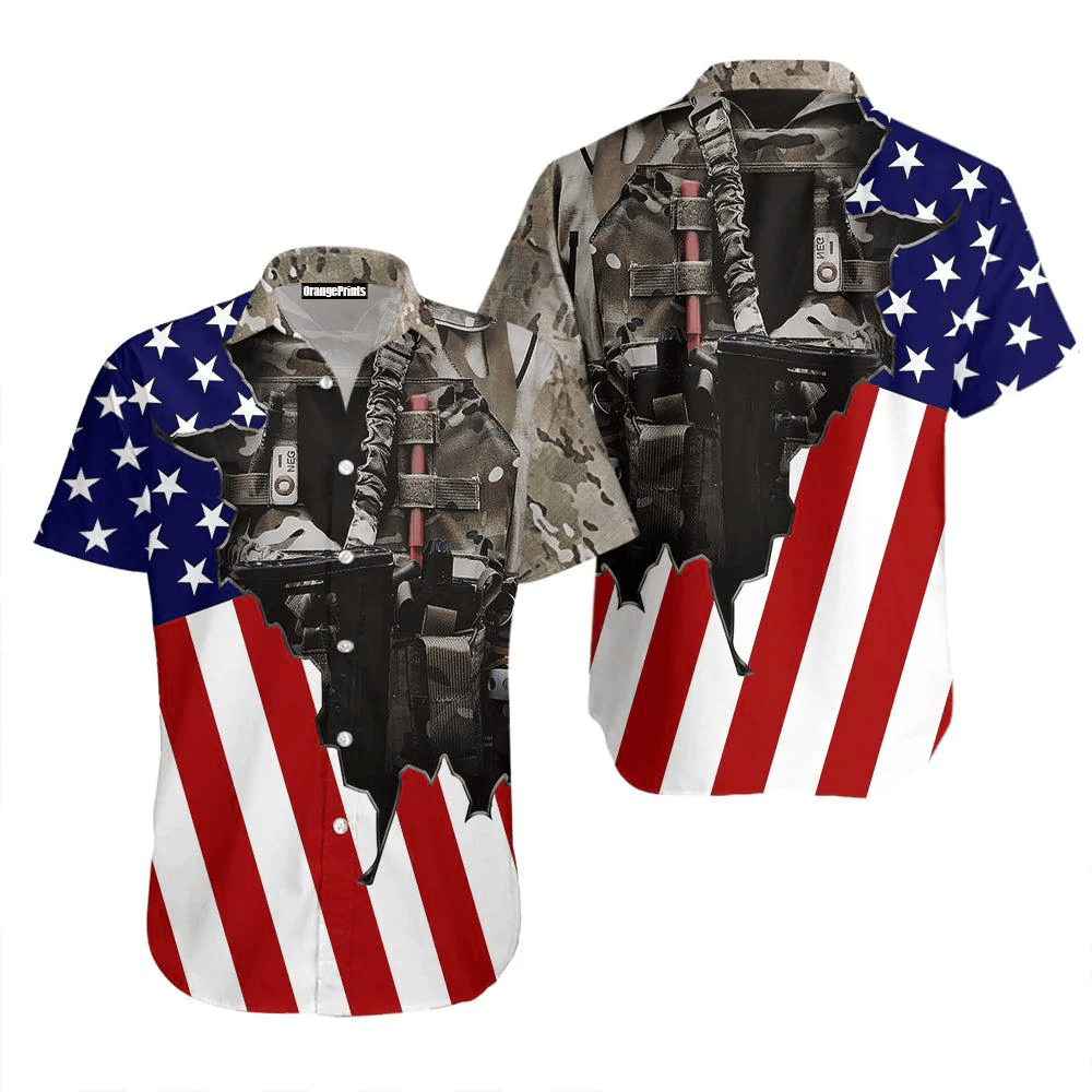 Us Army Uniform American Flag Patriotic Hawaiian Shirt - Gift For A Vetaran - Short Sleeve Hawaiian Shirt