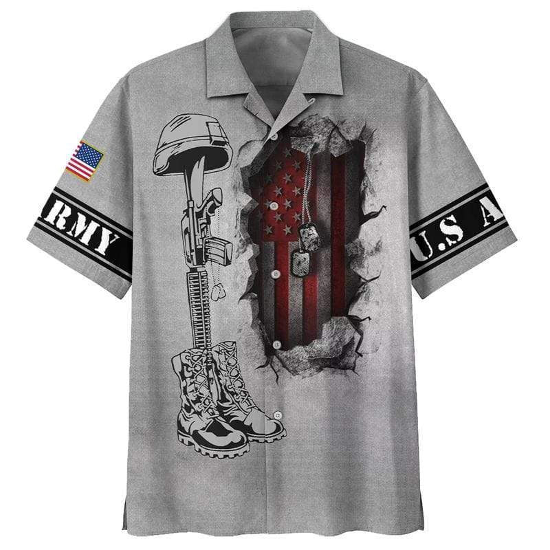 Dog Tag Us Army Do Not Give In To The War Veterans Hawaiian Shirts Men - Dog Hawaiian Shirt - Gifts For Dog Lovers