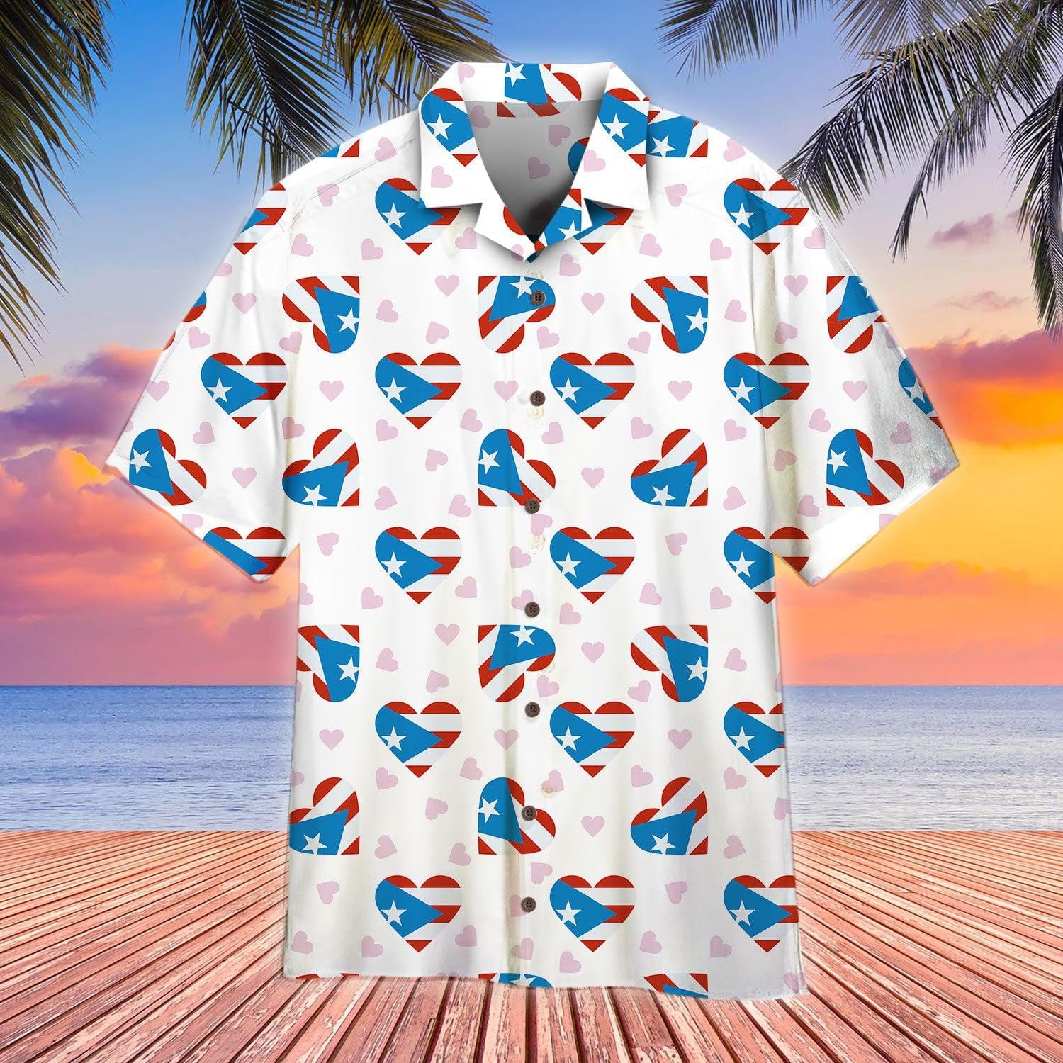 Puerto Rico Heart Flag Independence Day Hawaiian Shirt - Gift For A Vetaran - Short Sleeve Hawaiian Shirt