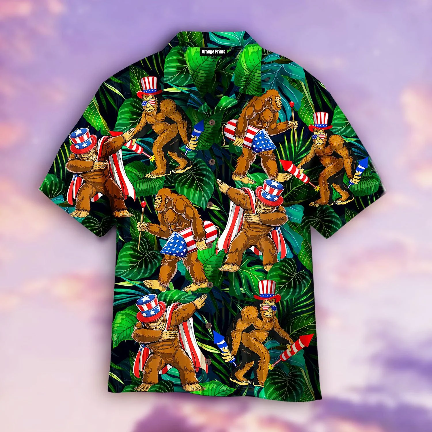 4Th Of July Bigfoot Happy Independence Day Hawaiian Shirt - Gift For A Vetaran - Short Sleeve Hawaiian Shirt