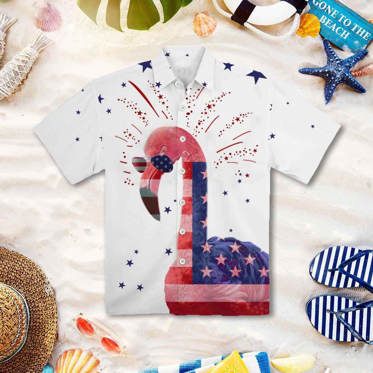 4Th Of July Flamingo Hawaiian Shirt Hawaiian Shirt - Gift For A Vetaran - Short Sleeve Hawaiian Shirt