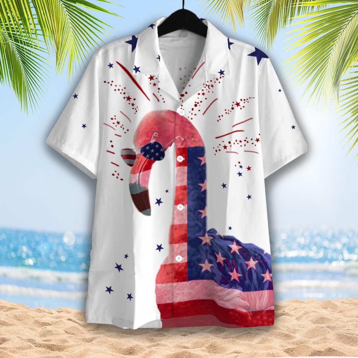 4Th Of July Flamingo Hawaiian Shirt Hawaiian Shirt - Gift For A Vetaran - Short Sleeve Hawaiian Shirt