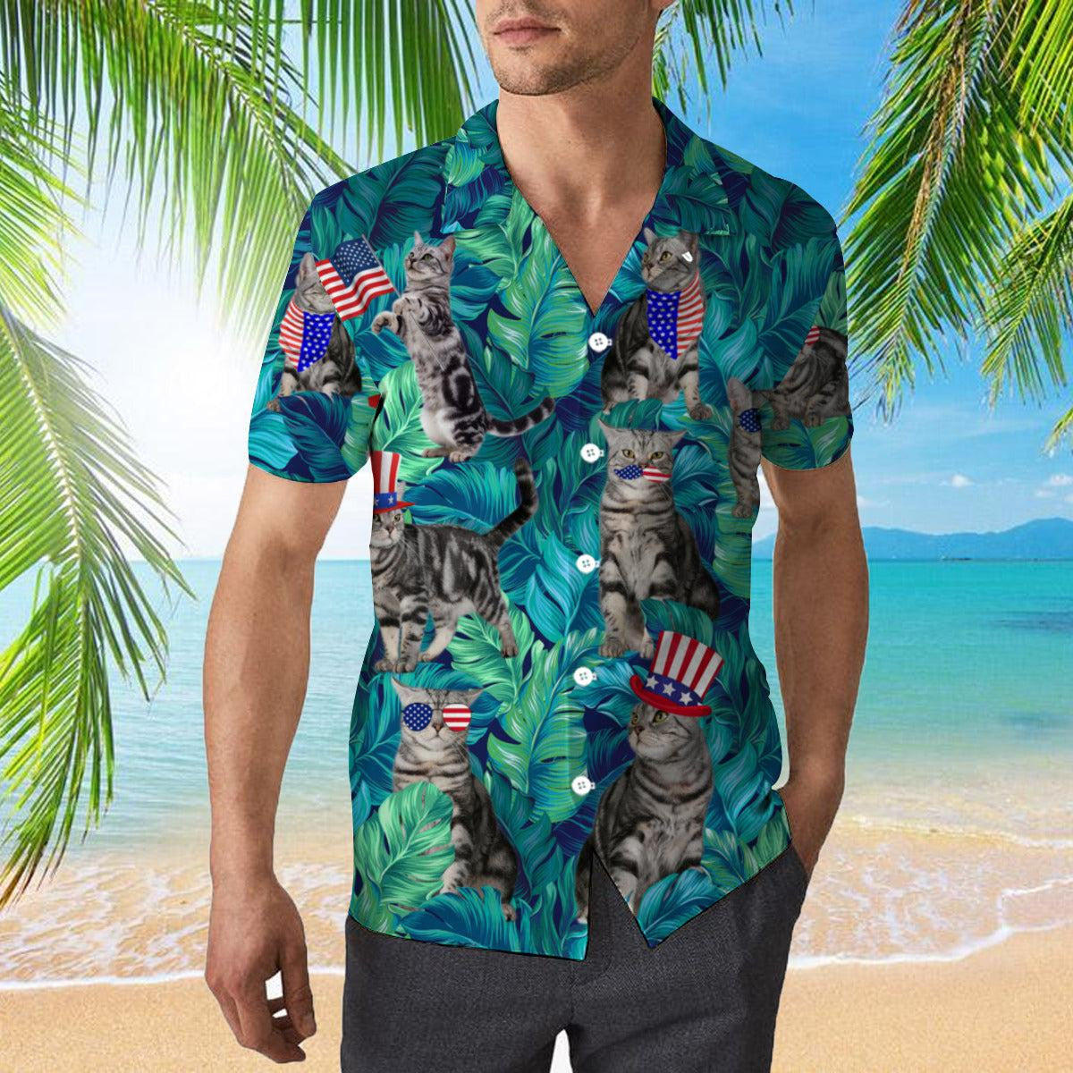 4Th Of July Independence Day Cat Lover Hawaiian Shirt - Gift For A Vetaran - Short Sleeve Hawaiian Shirt