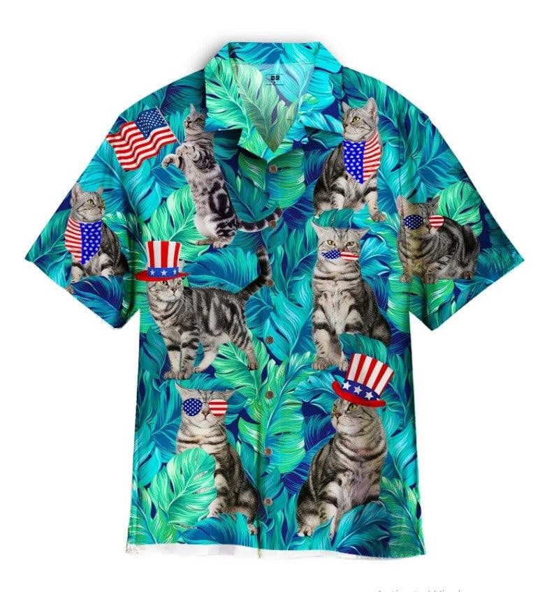 4Th Of July Independence Day Cat Lover Hawaiian Shirt - Gift For A Vetaran - Short Sleeve Hawaiian Shirt