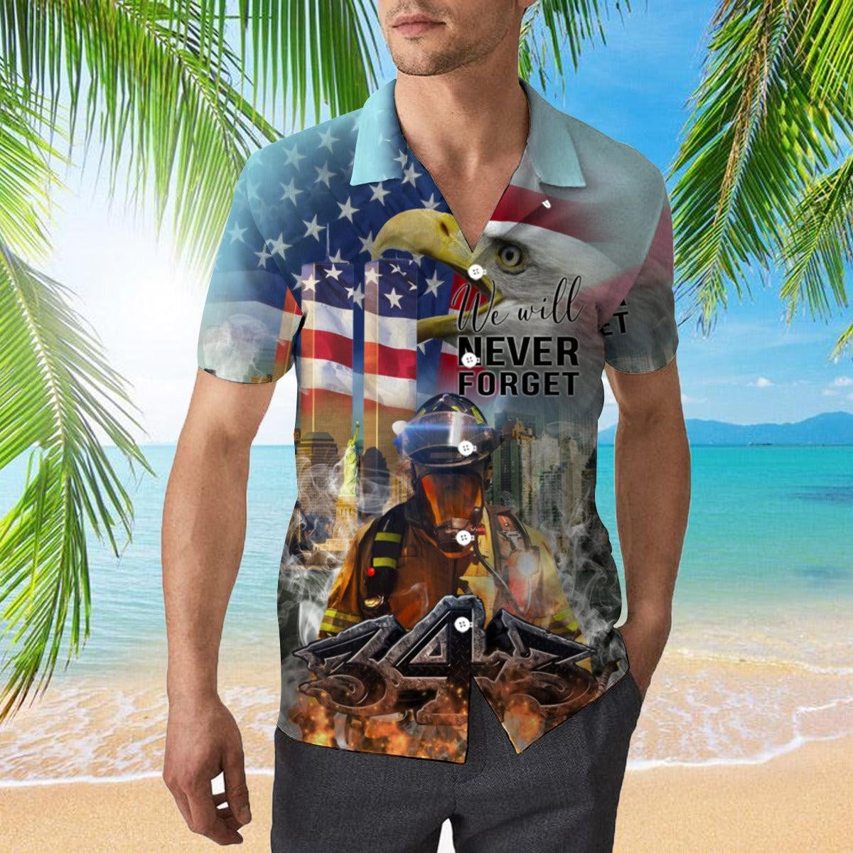 Patriot Day 911 Never Forget September Firefighter Hawaiian Shirt - Gift For A Vetaran - Short Sleeve Hawaiian Shirt