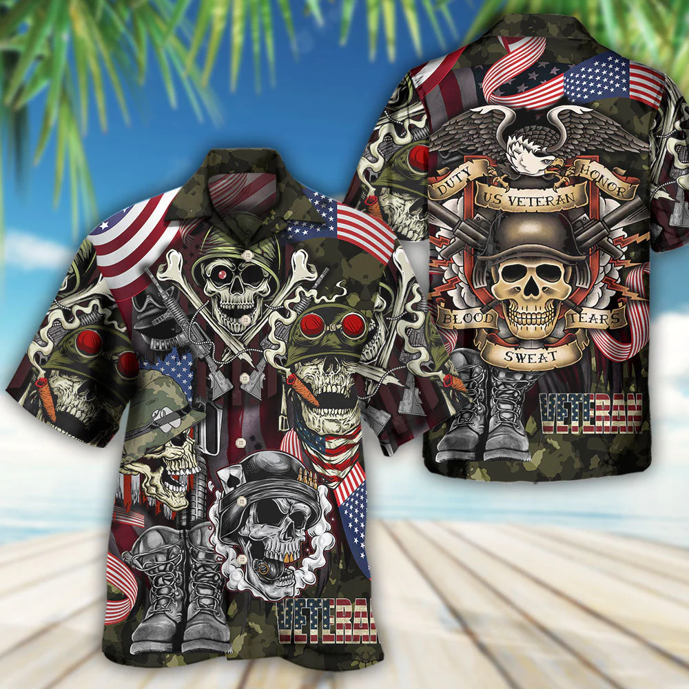Veteran Skull War Art Hawaiian Shirt - Beachwear For Men - Hawaiian Shirts