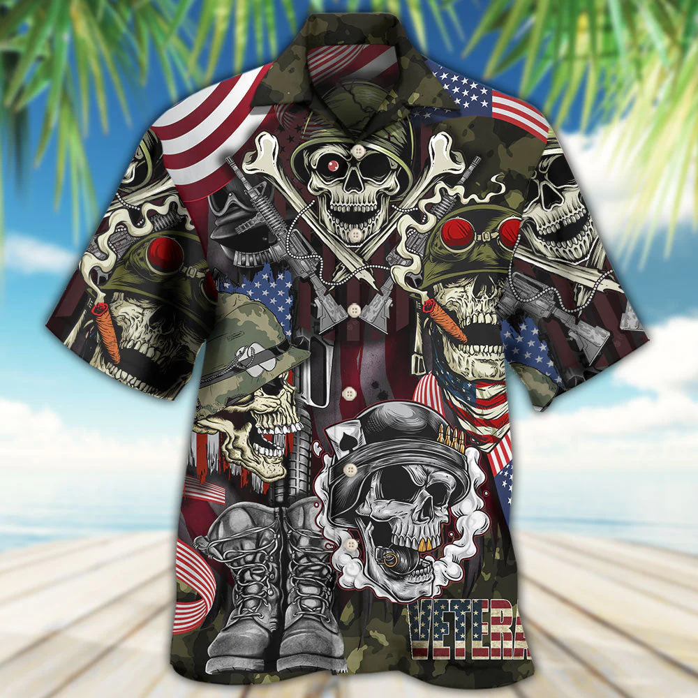 Veteran Skull War Art Hawaiian Shirt - Beachwear For Men - Hawaiian Shirts