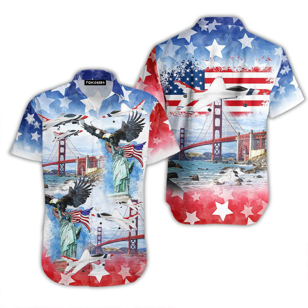 Eagle Usaf Air Independence Day Happy The 4Th Of July Hawaiian Shirt - Gift For A Vetaran - Short Sleeve Hawaiian Shirt
