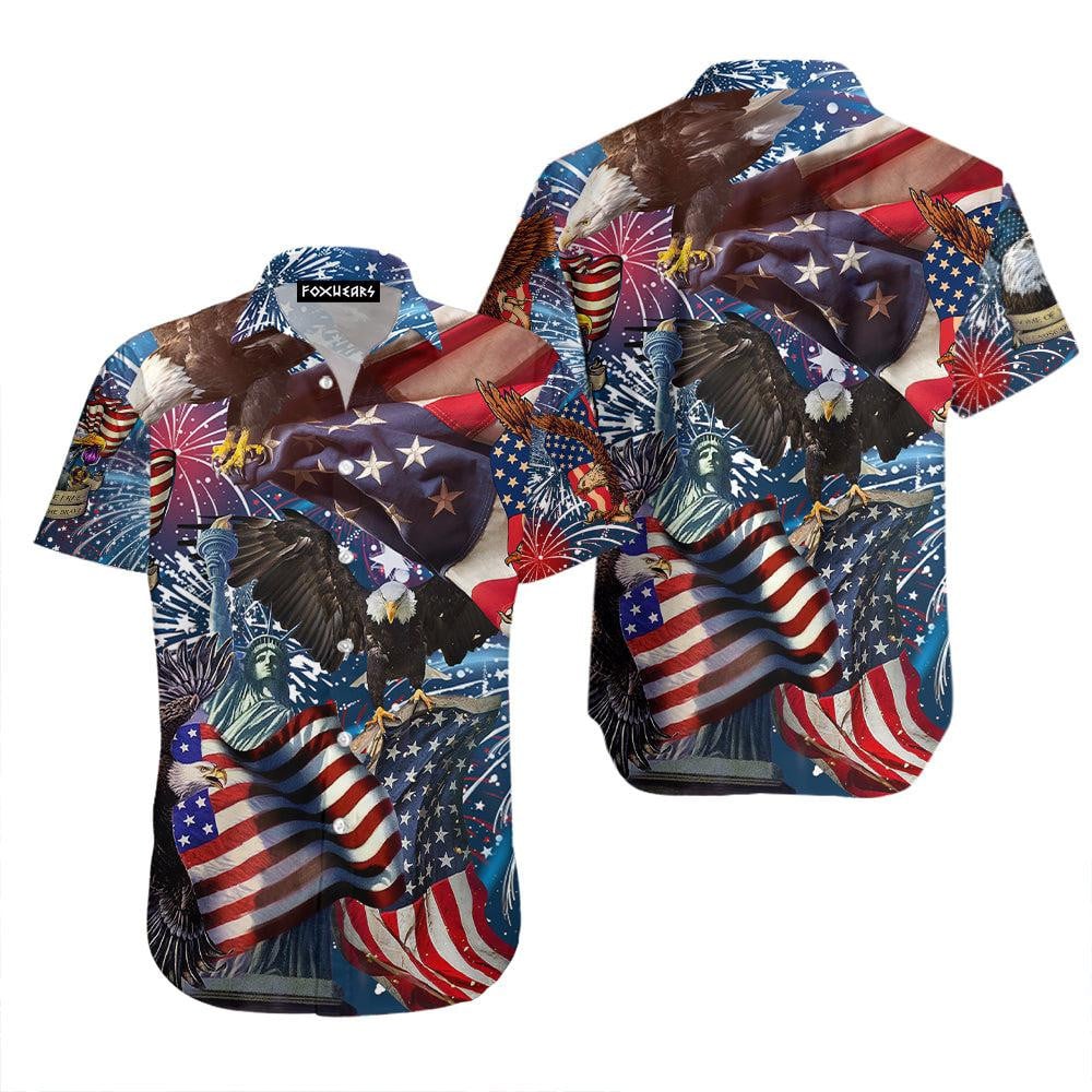 American Patriotic Eagle Memorial Day Hawaiian Shirt - Gift For A Vetaran - Short Sleeve Hawaiian Shirt