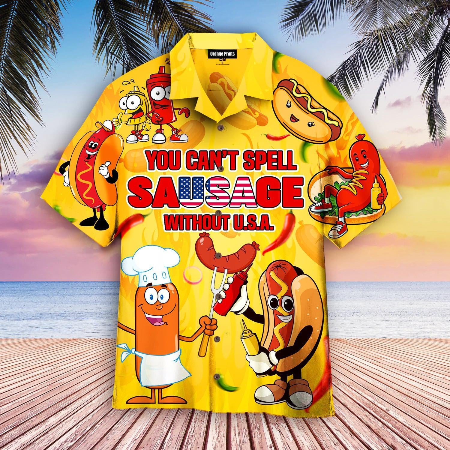 You Cant Spell Sausage Without Usa Happy 4Th Of July Hawaiian Shirt - Gift For A Vetaran - Short Sleeve Hawaiian Shirt