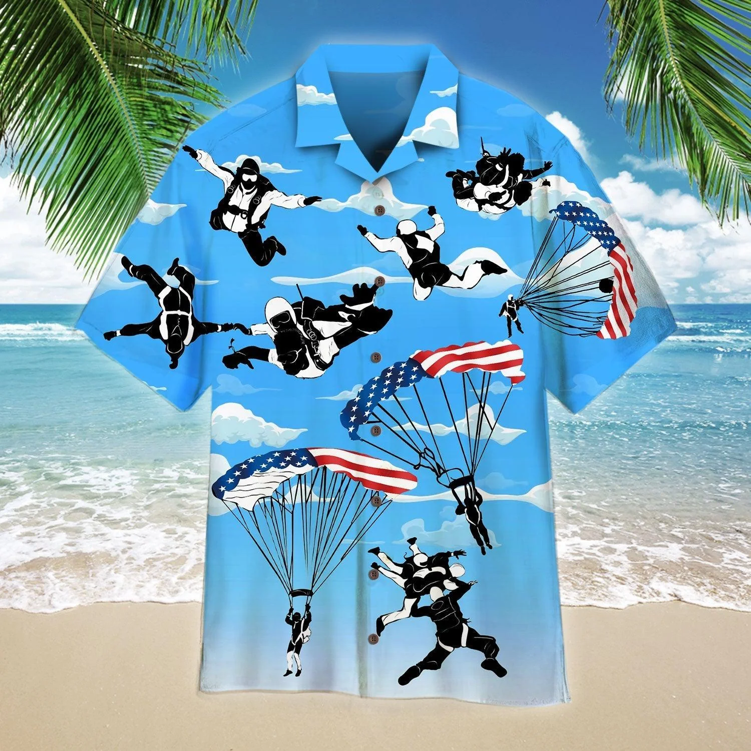 Free Skydiving American Flag Patriotism Aloha Hawaiian Shirt - Gift For A Vetaran - Short Sleeve Hawaiian Shirt