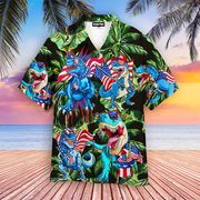 4Th Of July Happy Independence Day Dinosaurs Hawaiian Shirt - Gift For A Vetaran - Short Sleeve Hawaiian Shirt
