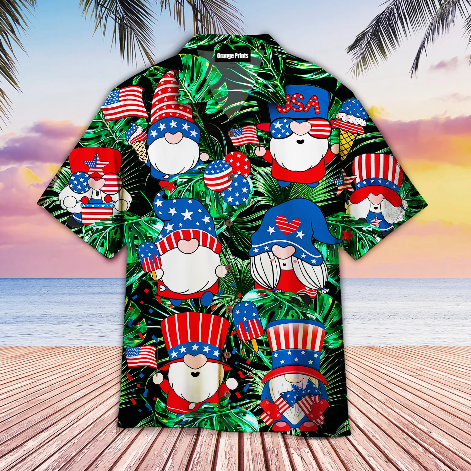 4Th Of July Happy Independence Day Gnomes Dancing Hawaiian Shirt - Gift For A Vetaran - Short Sleeve Hawaiian Shirt