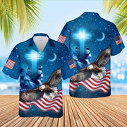 Lion Cross Of Christ Eagle American Flag Patriot Hawaiian Shirt - Gift For A Vetaran - Short Sleeve Hawaiian Shirt