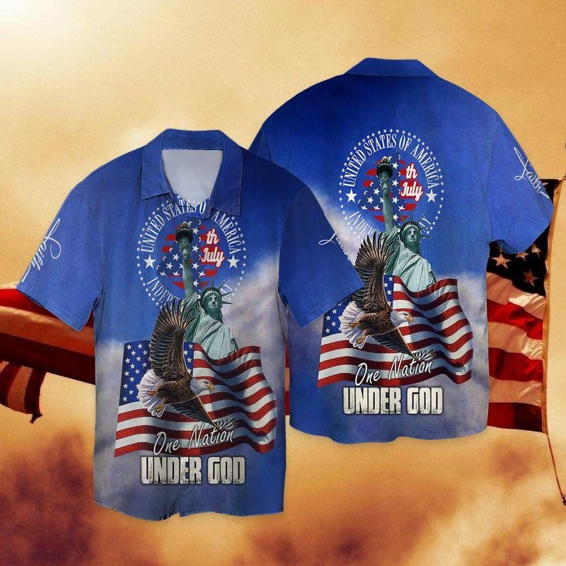 4Th Of July Independence Day One Nation Under God Hawaiian Shirt - Gift For A Vetaran - Short Sleeve Hawaiian Shirt