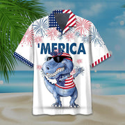 4Th Of July Dabbing T-Rex Independence Day Hawaiian Shirt - Gift For A Vetaran - Short Sleeve Hawaiian Shirt