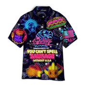 4Th Of July You Cant Spell Sausage Without Usa Neon Hawaiian Shirt - Gift For A Vetaran - Short Sleeve Hawaiian Shirt