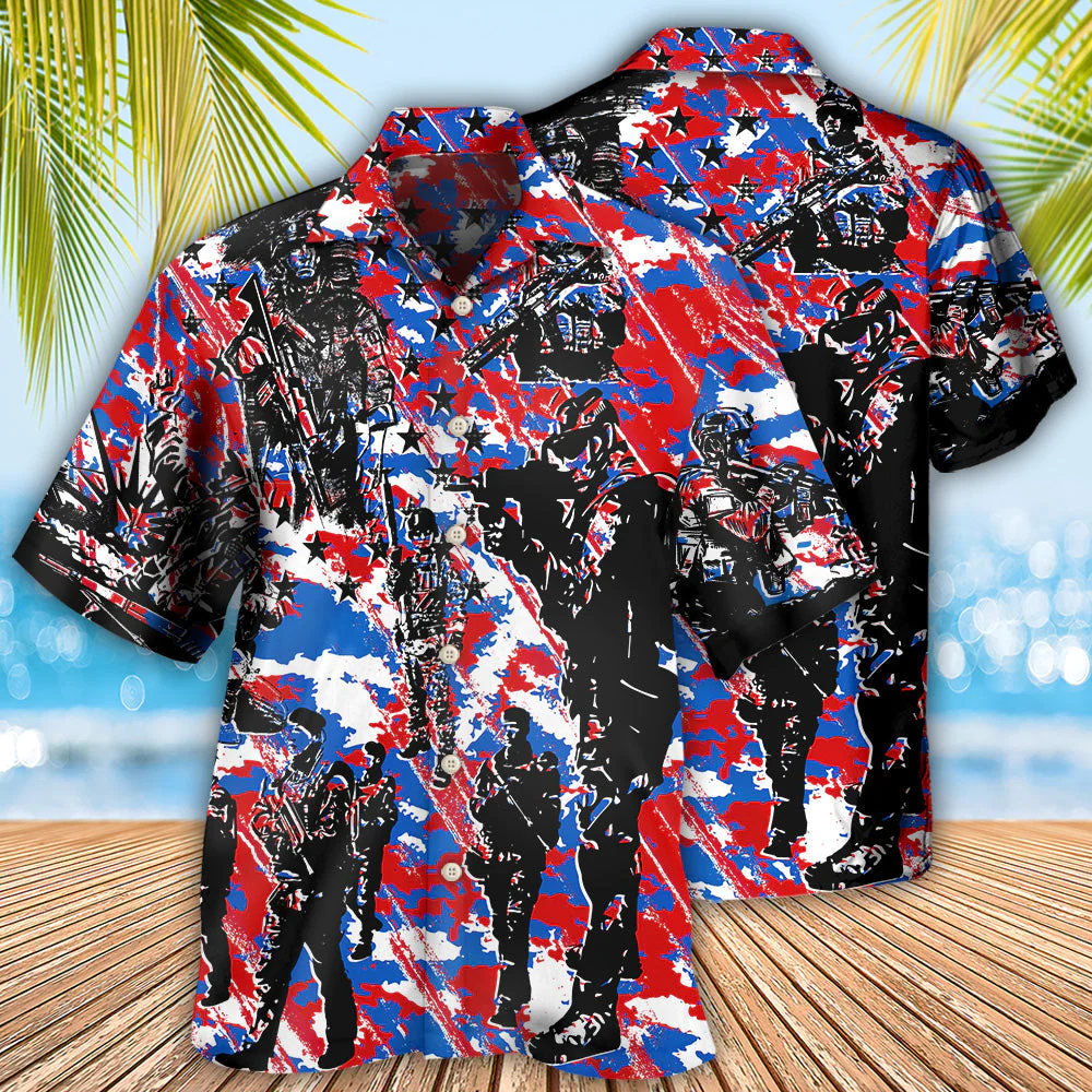 Veteran Independence Day Camo Pattern Hawaiian Shirt - Beachwear For Men - Hawaiian Shirts