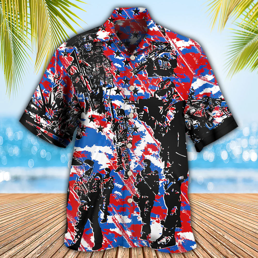 Veteran Independence Day Camo Pattern Hawaiian Shirt - Beachwear For Men - Hawaiian Shirts
