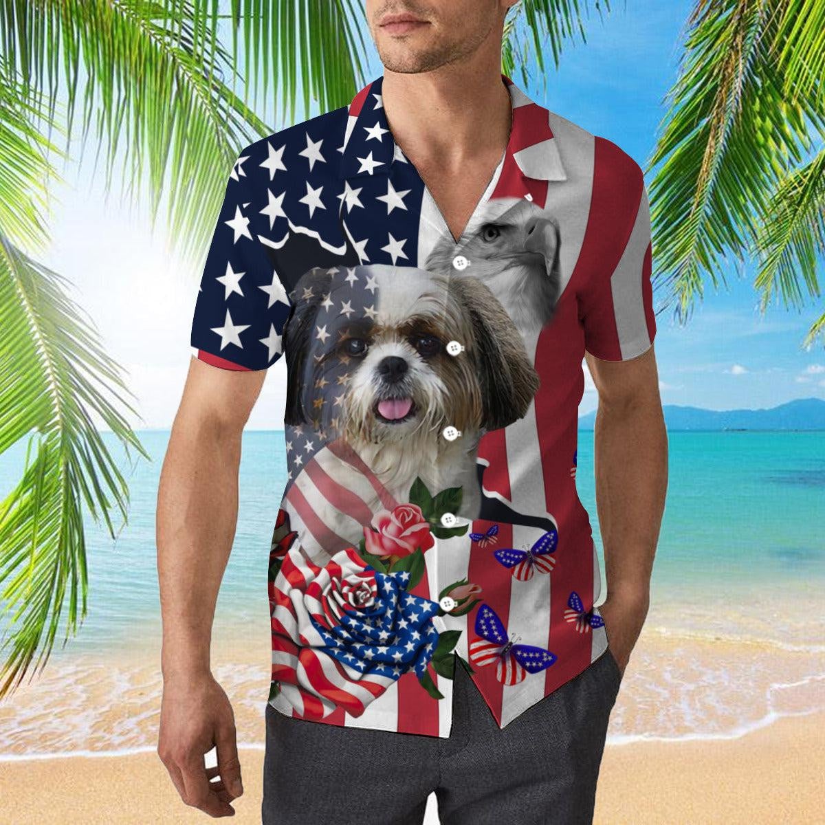 4Th Of July Cute Pet Shih Tzu Independence Day Hawaiian Shirt - Gift For A Vetaran - Short Sleeve Hawaiian Shirt