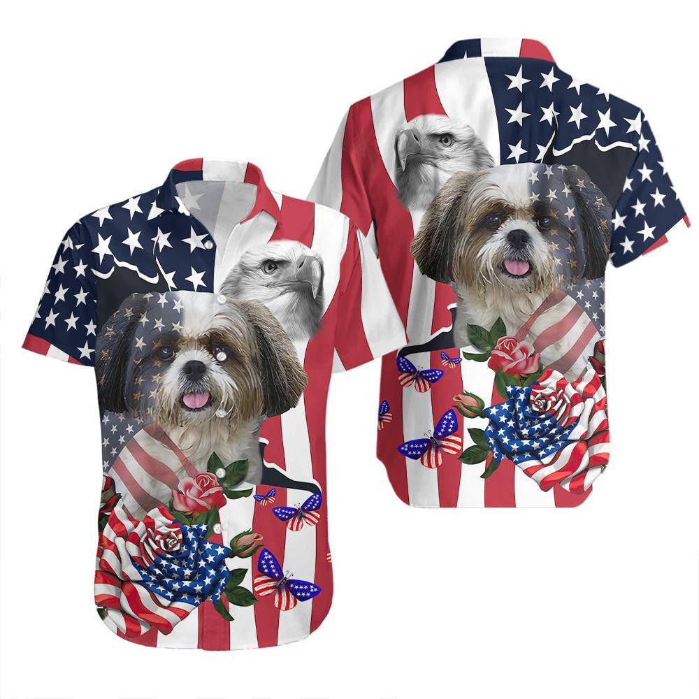 4Th Of July Cute Pet Shih Tzu Independence Day Hawaiian Shirt - Gift For A Vetaran - Short Sleeve Hawaiian Shirt