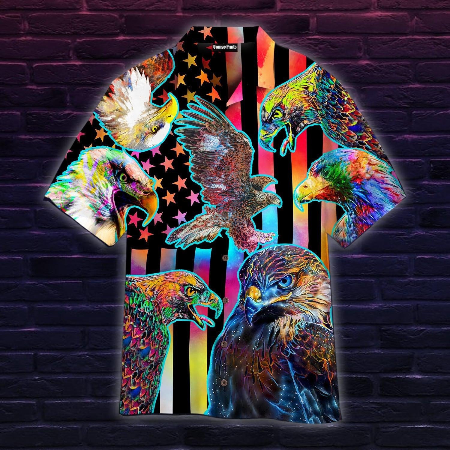 4Th Of July Independence Day Colorful Eagles Hawaiian Shirt - Gift For A Vetaran - Short Sleeve Hawaiian Shirt