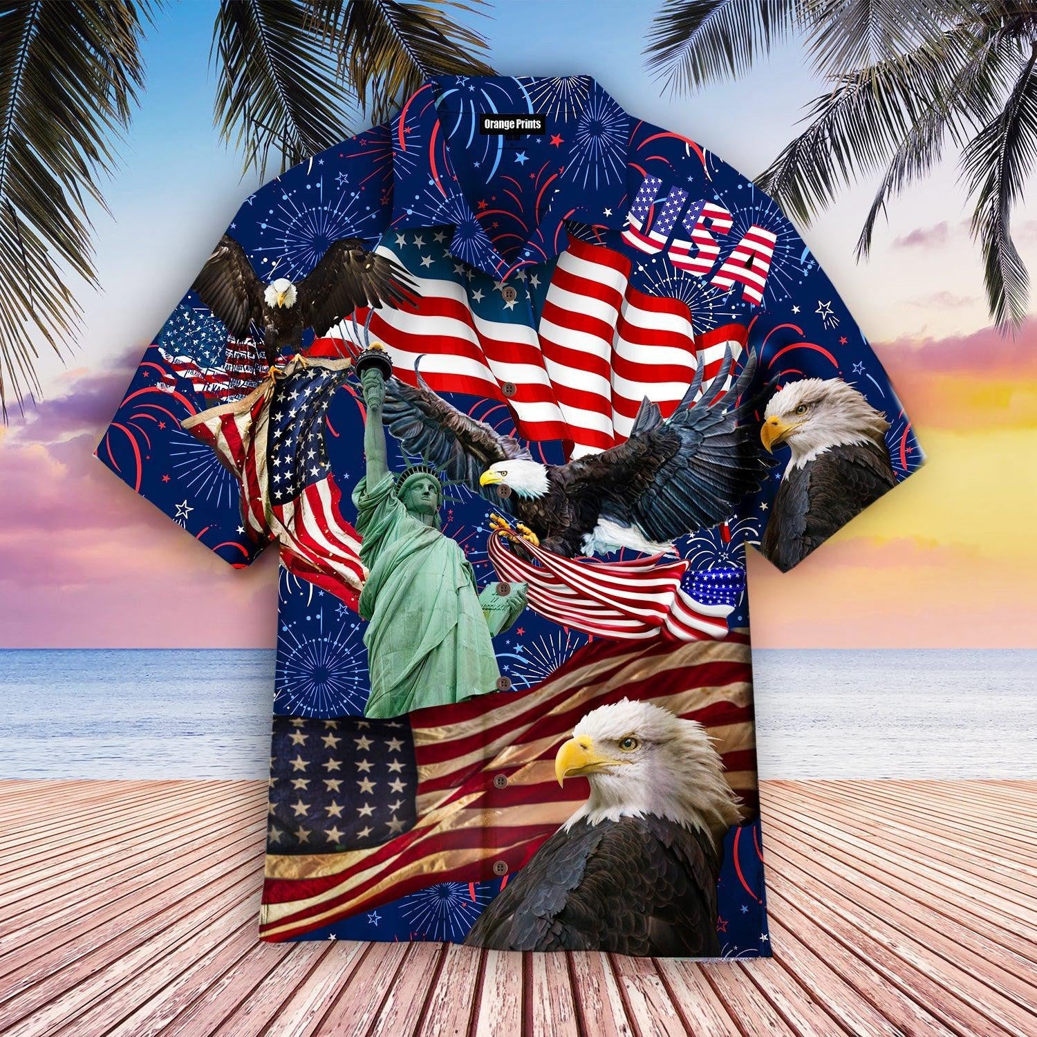 Happy 4Th July Independence Day God Bless America Eagle Hawaiian Shirt - Gift For A Vetaran - Short Sleeve Hawaiian Shirt