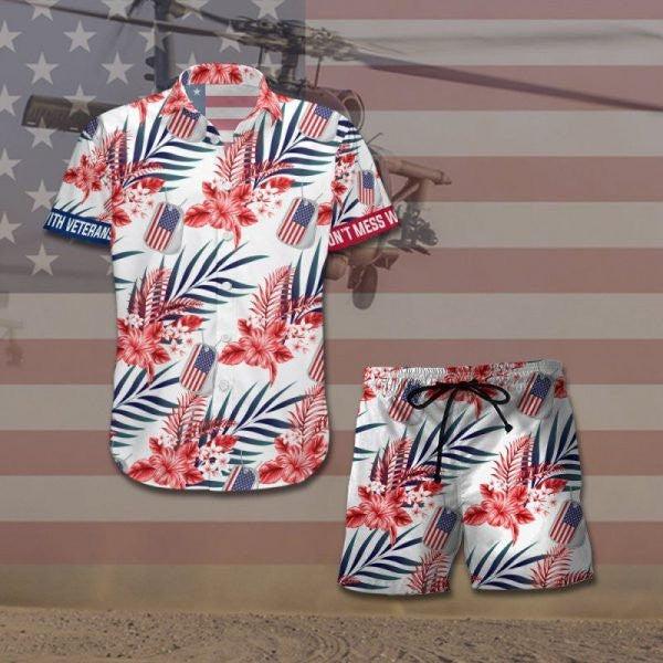 American Dont Mess With Veterans Hawaiian Shirt Set Unisex