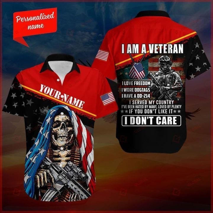 American Flag Skull Veteran Hawaiian Aloha Shirts Kv