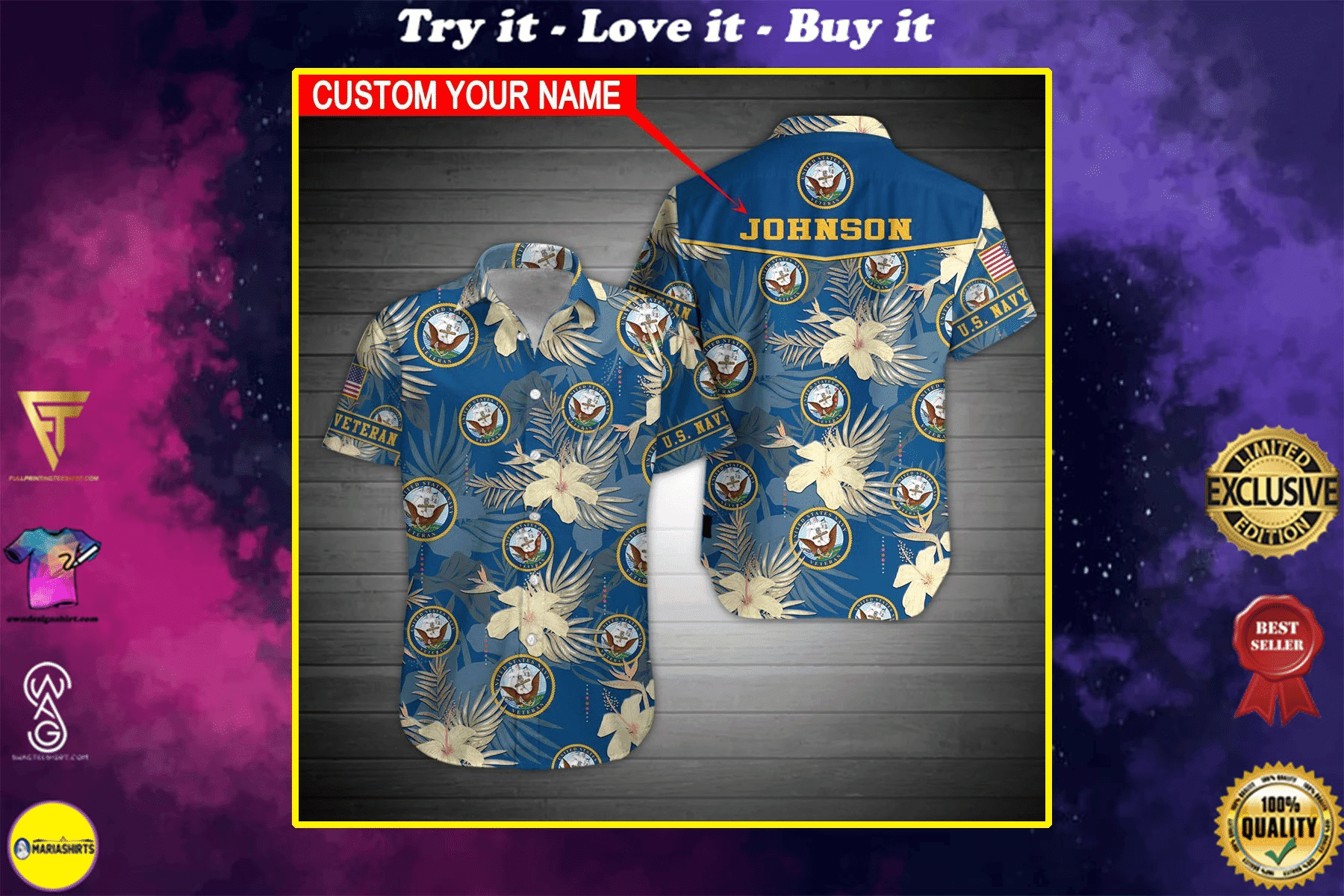 Custom Name United States Navy Veteran All Over Printed Hawaiian Shirt