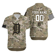 Detroit Tigers Camouflage Veteran 3D Personalized Hawaiian Shirt Combo Beach