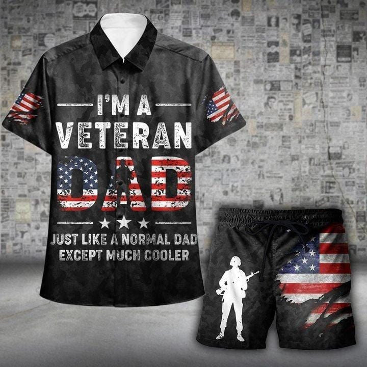 Fathers Day Gift Im A Veteran Dad Hawaiian Aloha Shirts Or Shorts