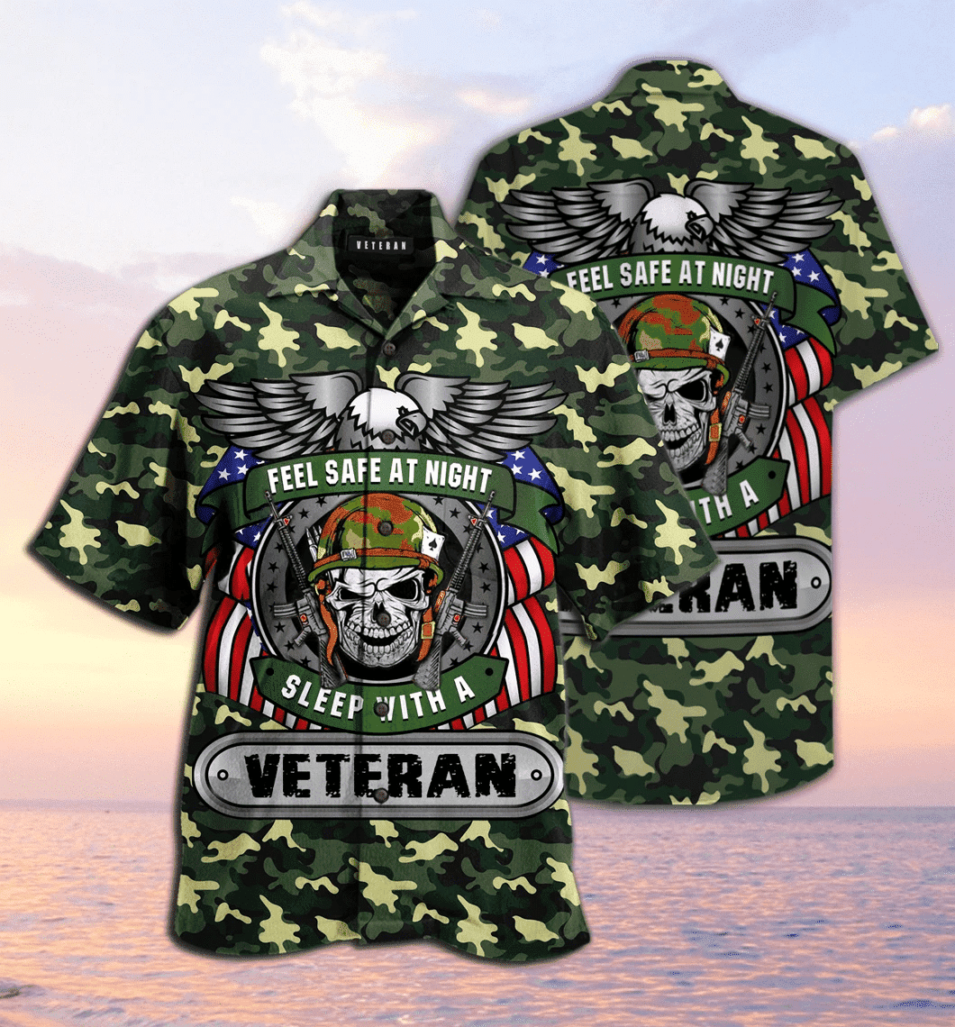 Feel Safe At Night Sleep With A Veteran Camo Hawaiian Aloha Shirts